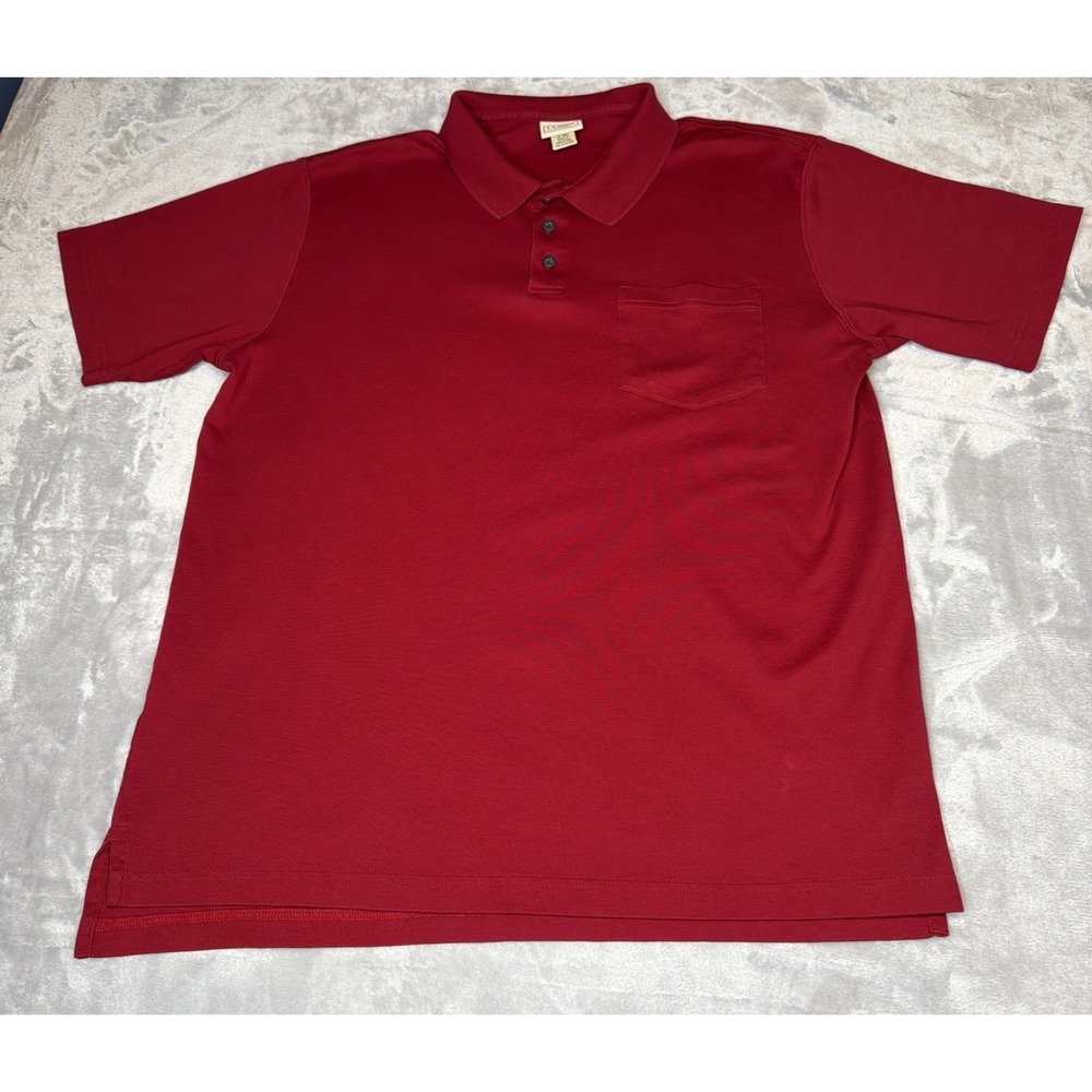 L.L.Bean Men's Polo Shirt LG Tall Red Short Sleeve Pocket Cotton Peru